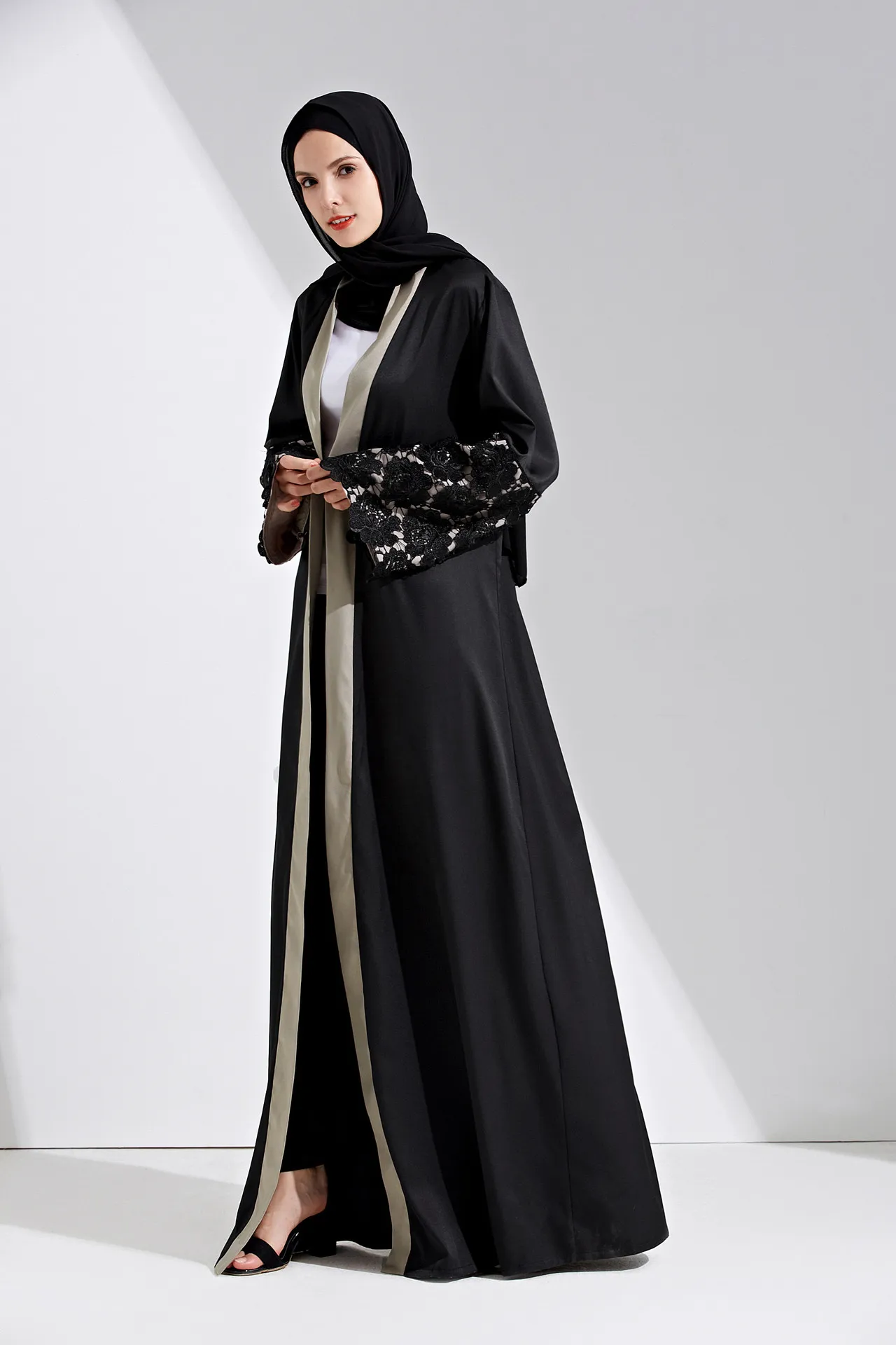 Рамадан черный Открытый abaya Дубай Турецкая индейка Бангладеш Болеро