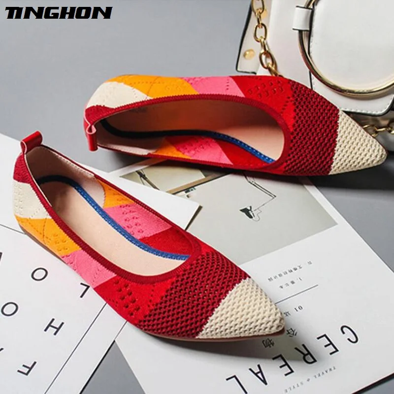 TINGHON Spring Women Flats Pointed Toe Slip on Ballet Flat Shoes Shallow Boat Woman Loafer Ladies Zapatos | Обувь