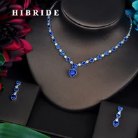 hibride beautiful blue heart shape cz jewelry sets for women luxury necklace set wedding dress accessories n 453