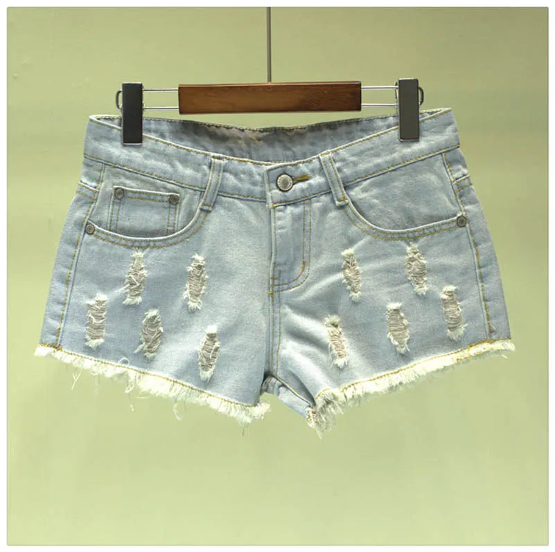 NiceMix джинсовые шорты женские Летние повседневные вареные белые дырки hotpants flash джинсовые короткие шорты женские студенческие шорты - Цвет: denim light blue