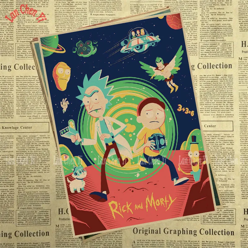 Светло-серый Рик и Морти Мультфильм Классический плакат из крафт-бумаги Кафе Винтаж Высокое качество печати рисунок ядро декоративная живопись - Цвет: Светло-серый