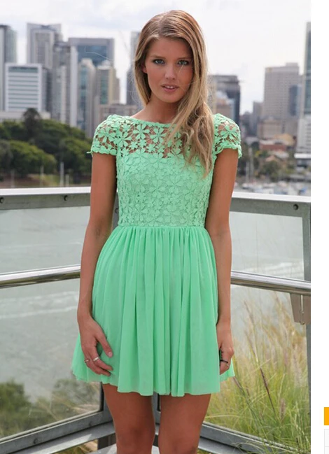 1 шт./лот летнее женское Повседневное платье кружевное лоскутное шифоновое