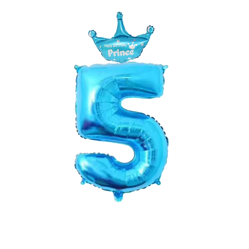 Blue Crown 5 2 шт. 32 дюйма розовый и голубой номер цифры фольги Воздушные шары 1 2 3 4 5 6 7 8 9 лет ребенок Мальчики Девочки День рождения корона фольги воздушный шар Декор - Цвет: Blue Crown 5