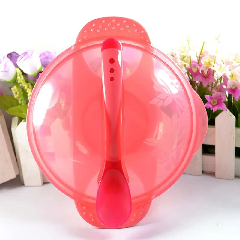 Обучающая чаша с крышкой для кормления детей присоской мультяшная бинауральная