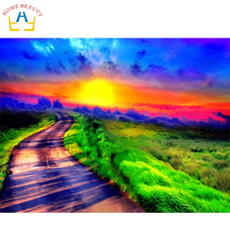 Рукоделие подарок бриллиант вышивка закат пейзаж живопись полный квадрат горный