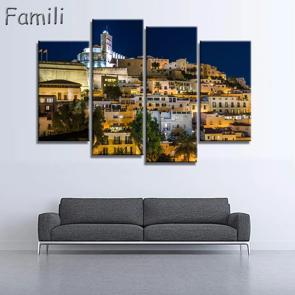 4 панели домашняя настенная Современная Художественная декорация для гостиной