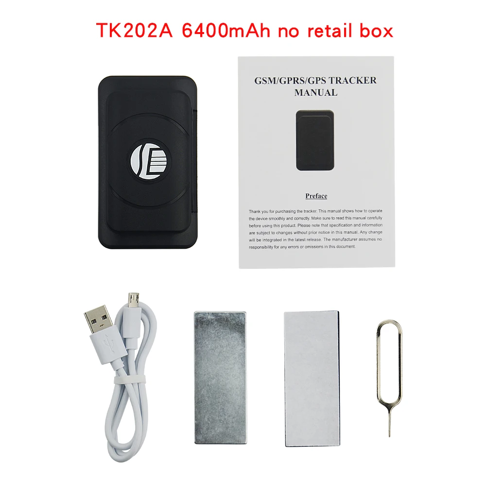 6400mAh No box Супер длинный gps трекер TK202 4400/6400 мАч мини-размер gps трекер с магнитным Вкл/Выкл гео-забор сигнализация многофункциональная - Цвет: 6400mAh No box