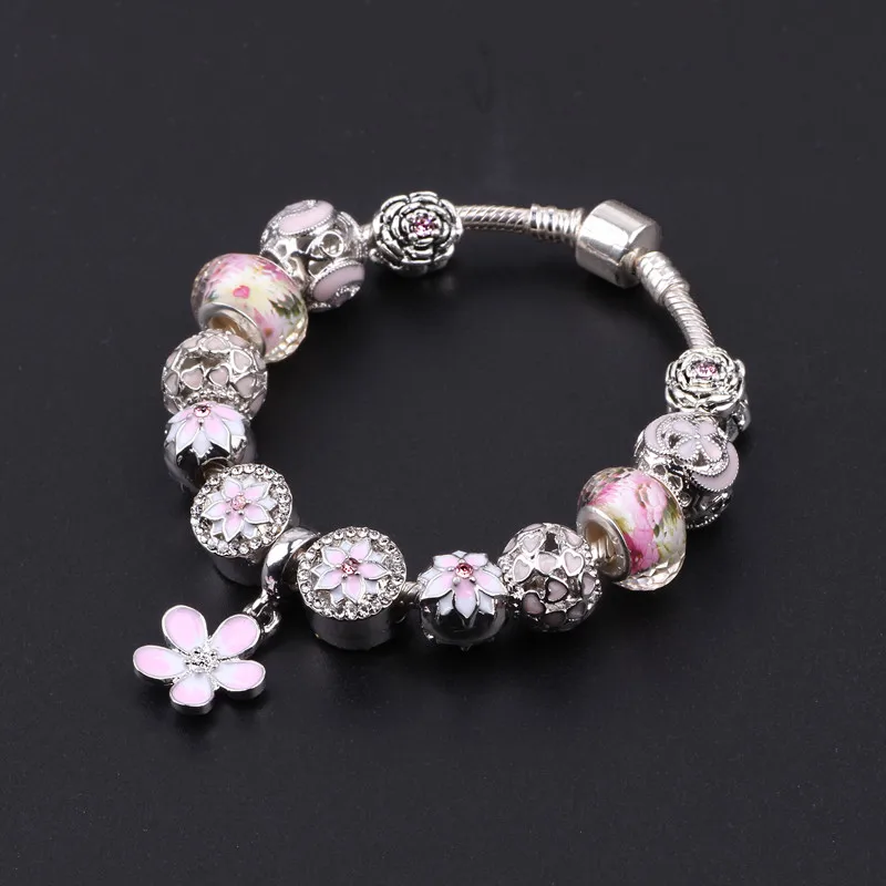 AIFEILI циркониевые браслеты с подвеской розовый цветок бусинки подвески