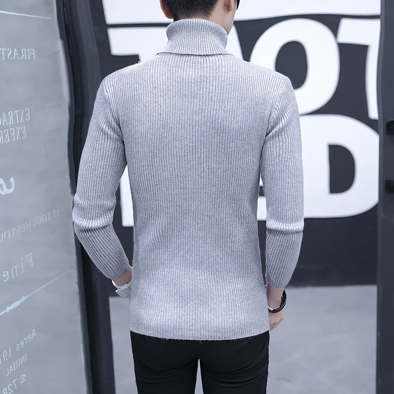 Turtleneck Fashion 2019 Classic Simplicity Pullover Sweater Men Striped Long Sleeves Solid Grey Black Mens Sweaters Free Ship