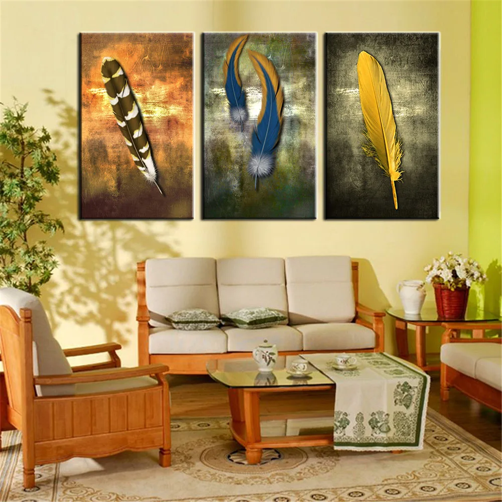 Oil Paintings on Canvas Feather White Modern Abstract Painting Wall Art Home Decor Picture for Living Room Bedroom Gift 3pcs | Дом и сад