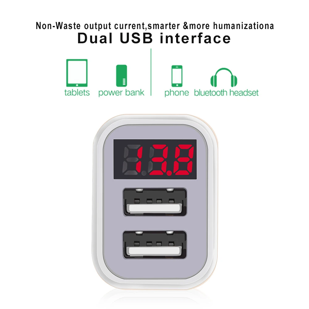 Приседать USB Автомобильное зарядное устройство со светодиодным экраном