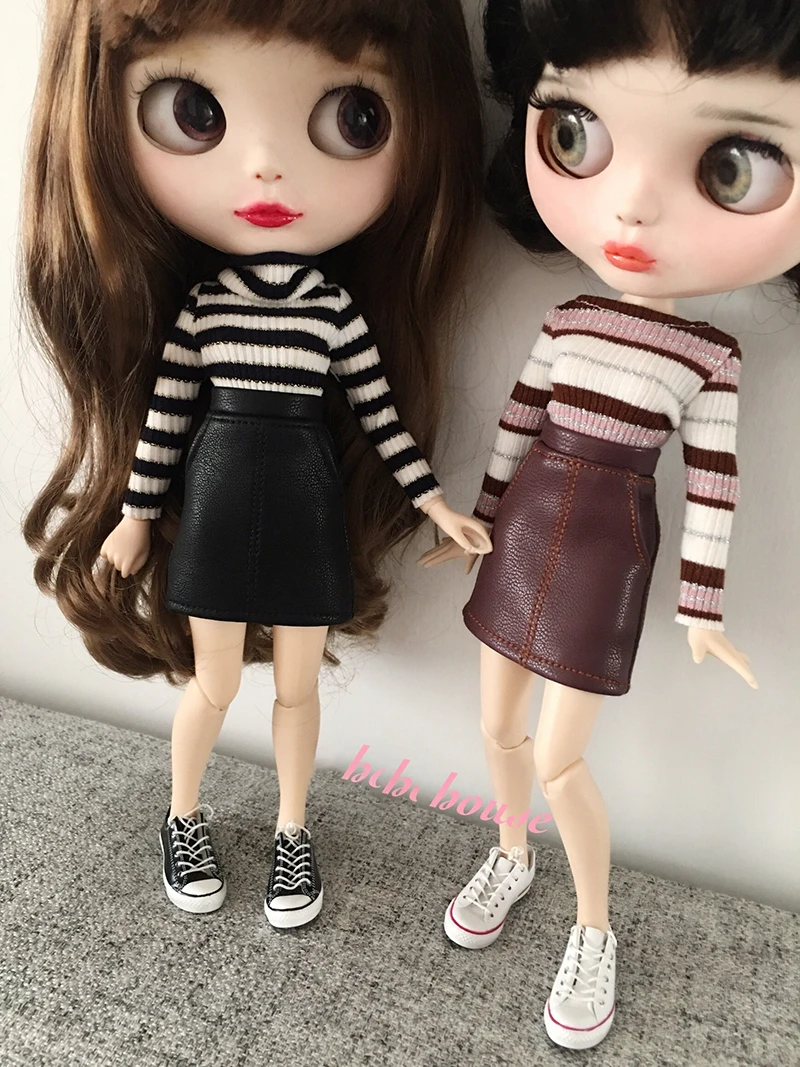 Новая Элегантная Одежда для кукол Blyth кожаная юбка полосатая рубашка с высоким