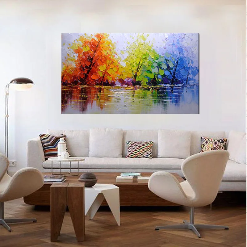 

100% Handpainted Color Tree Knife Modern Oil Painting On Canvas Wall Decor Wall Art Wall Pictures For Living Room Home Decor