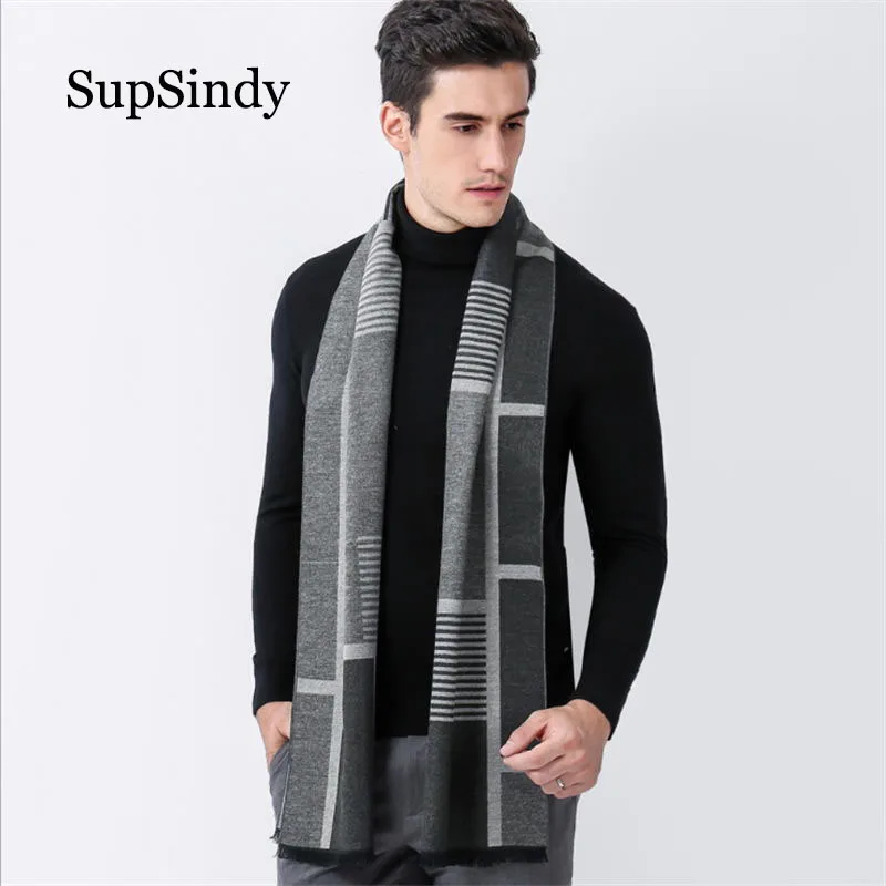 

SupSindy Winter scarf men Vintage Soft plaid scarves luxury shawl Warm cashmere fashion Acrylic Casual scarf man Striped foulard
