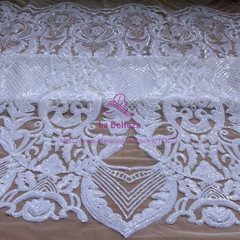 Белый La Belleza 1 ярд золотые блестки на стрейч чистая Вышитые вечернее/свадебное платье кружевной ткани 51 ''с - Цвет: Белый