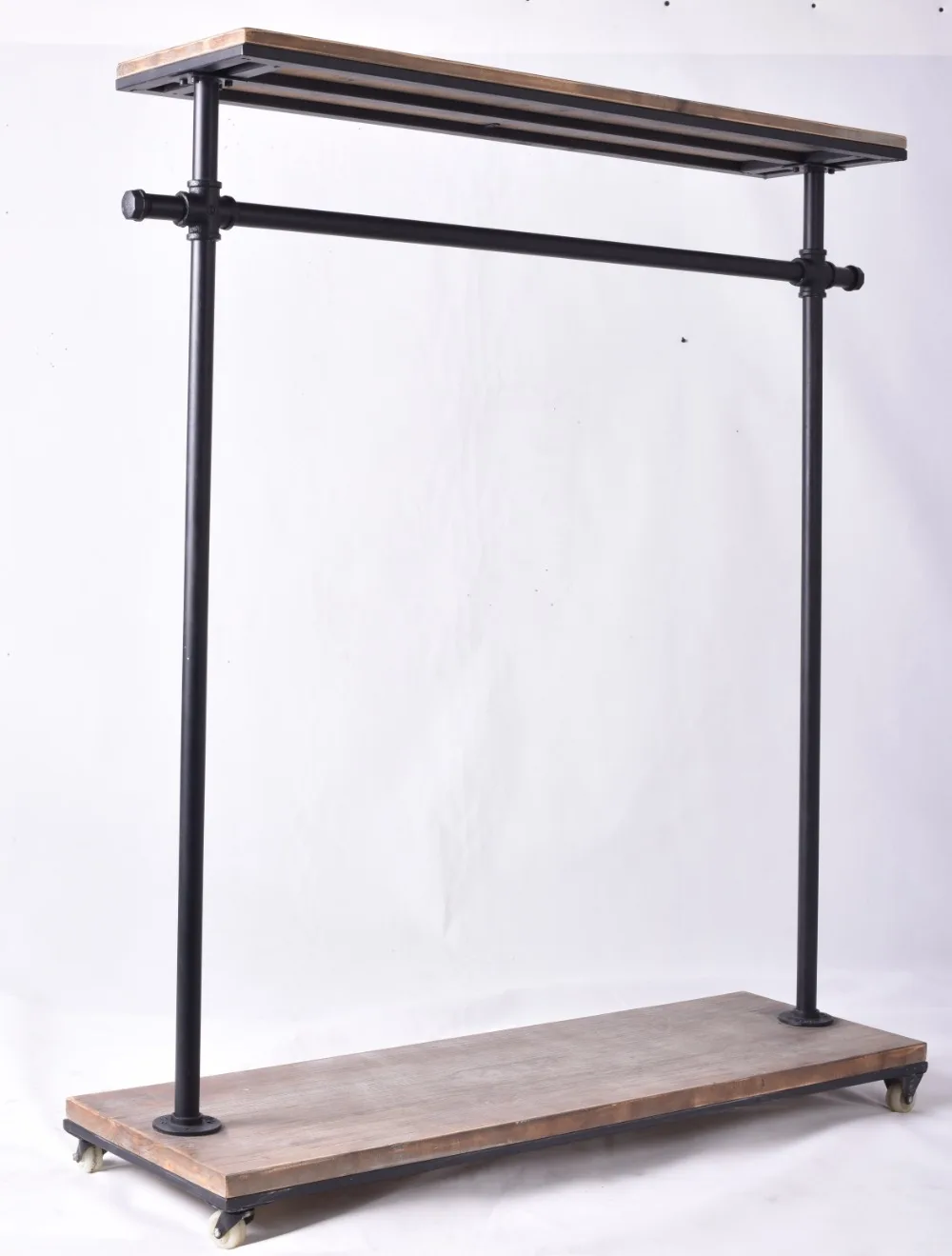 2 уровня коммерческие стеллажи для одежды промышленная труба вешалка деревянная