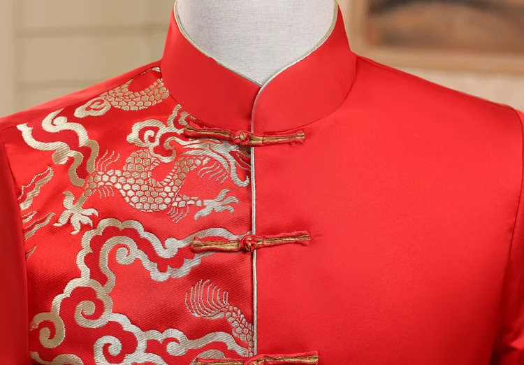 PYJTRL мужской костюм красного цвета в китайском стиле для свадьбы пиджак шафера с