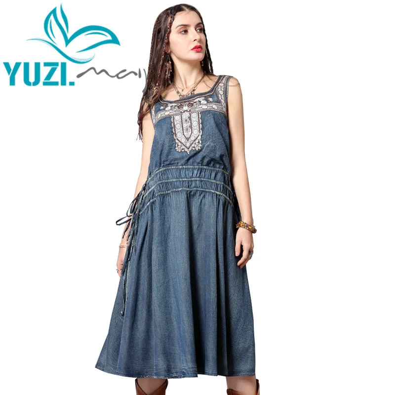 Женское джинсовое платье с круглым вырезом Yuzi.may винтажный сарафан вышивкой и