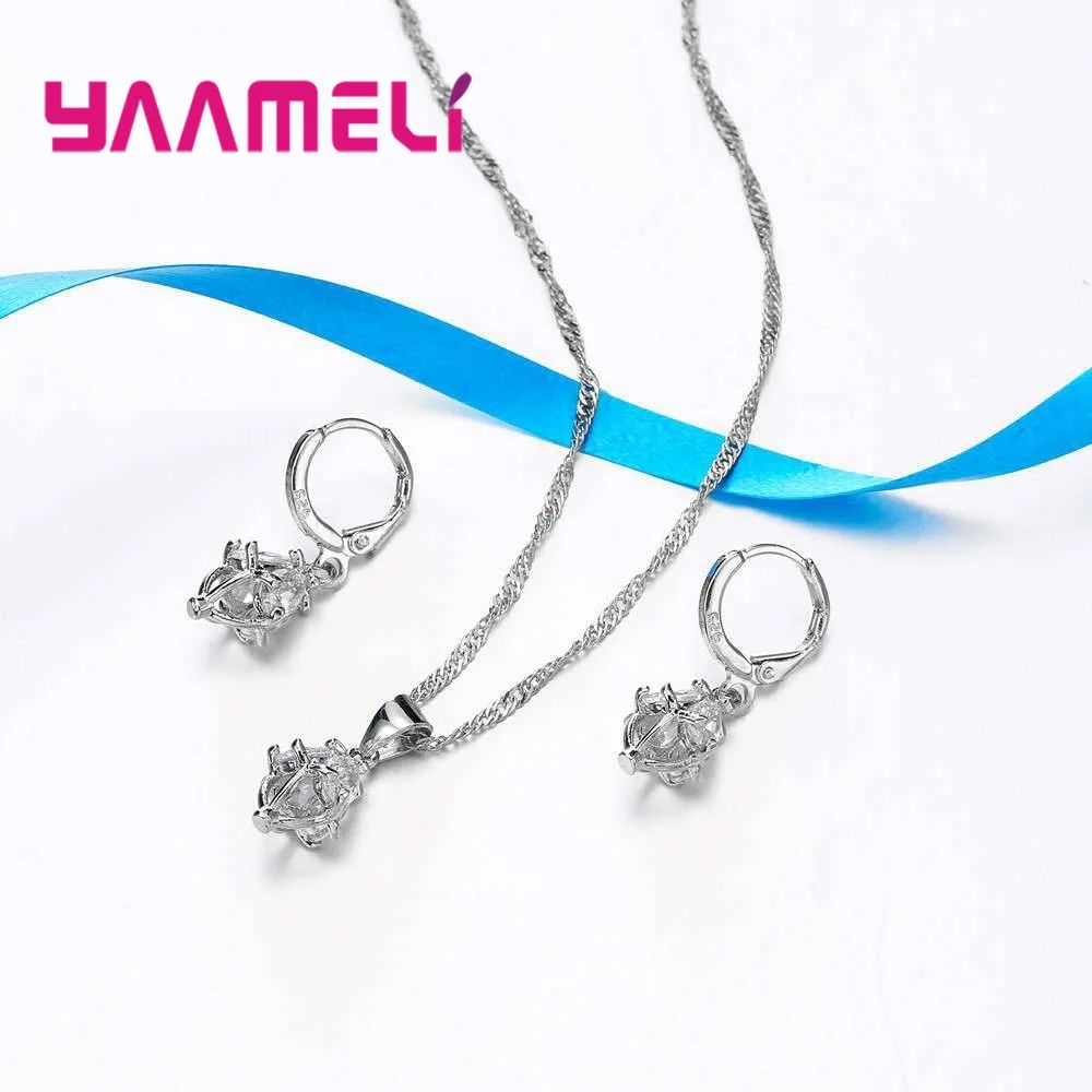 Genuine 925 Sterling Silver Women Jewelry Sets Simple Personality Design AAA Cubic Zirconia Party Necklace Earrings | Украшения и