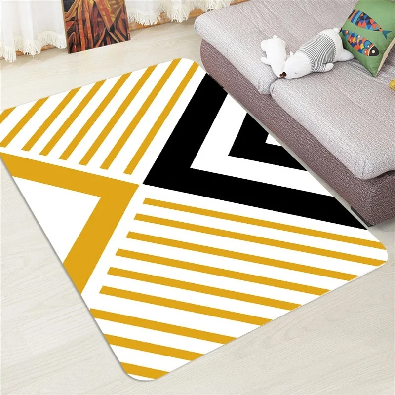 Nordic Geometric Printed Carpet Anti-Slip Absorbent Coral Velvet Floor Rug Doormat Soft Baby Playing Carpets for Living Room