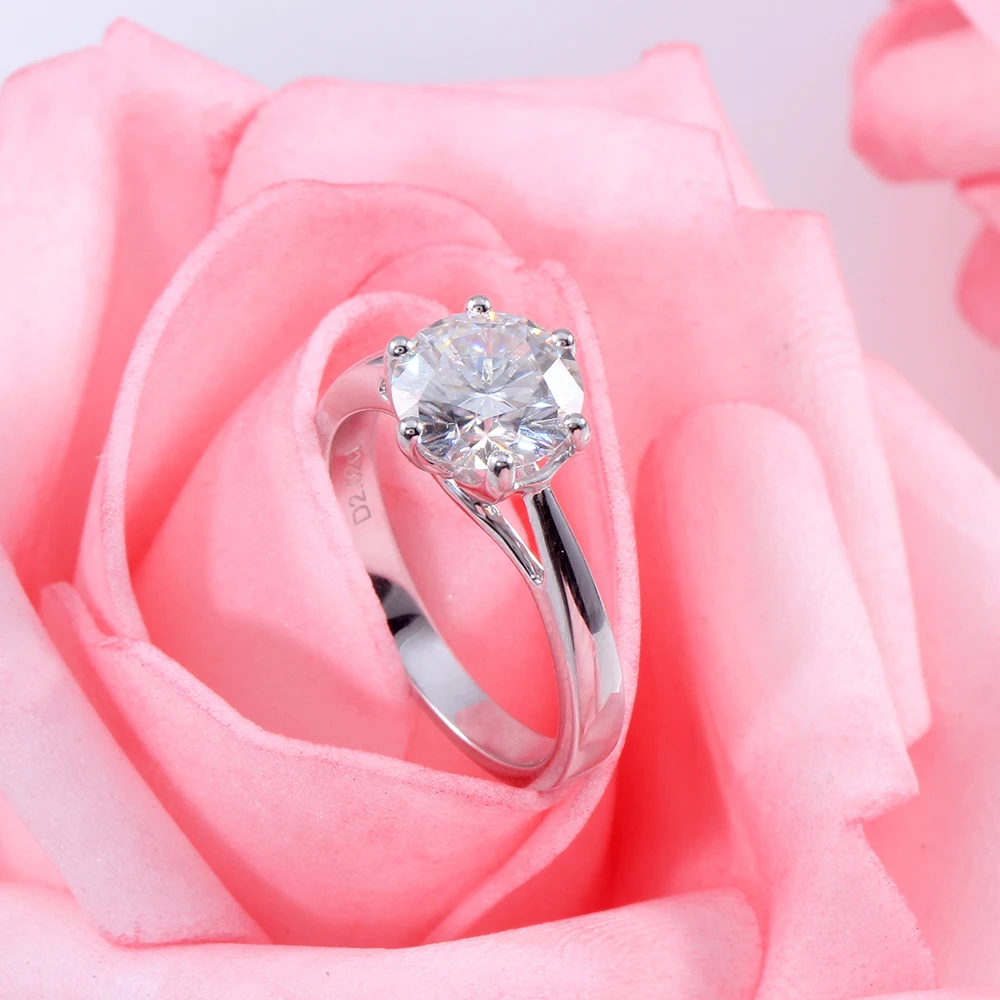 DovEggs, классическое, пасьянс, 14 K, 585, белое золото, 2CTW, 8 мм, Муассанит, бриллиант, обручальное, обручальное кольцо для женщин