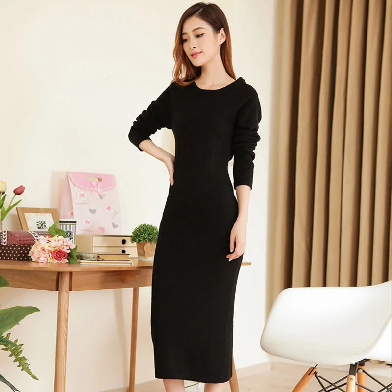 Ismtide Woman Cashmere Sweaters Knitted Dresses Warm Winter Long Sleeve Sexy Slim Female Pullovers Backless Sweater Dress Maxi | Женская
