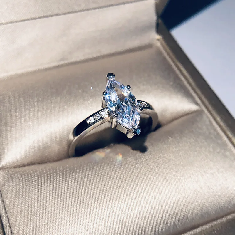 Классическое серебряное кольцо с огранкой маркиза обручальные кольца для женщин