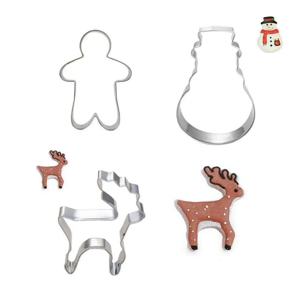 

3pcs/set Cookie Cutter Elk Gingerbread Man Christmas Biscuit Press Icing Set Stamp Mold Stainless Steel Cake Decorating Tools