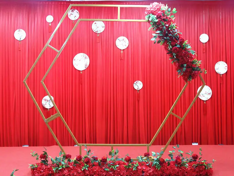 wrought iron Hexagonal arch wedding background birthday party decoration rhombic iron arch frame stage decoration wedding props