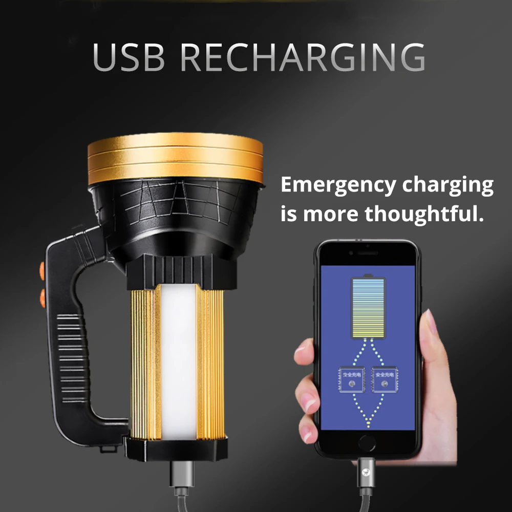 구매 160W 초강력 LED 탐조등, USB 충전 손전등, 충전식 내장, 18650 배터리, 전술 토치, 40 시간 작동 램프 구매 160W 초강력 LED 탐조등, USB 충전 손전등, 충전식 내장, 18650 배터리, 전술 토치, 40 시간 작동 램프