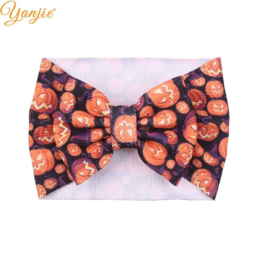 style 3-pumpkin Банты для волос на Хэллоуин, повязка на голову из вафельной ткани с принтом тыквы и призрака, Эластичные аксессуары для волос для девочек, вечерние, праздничные головные уборы - Цвет: style 3-pumpkin