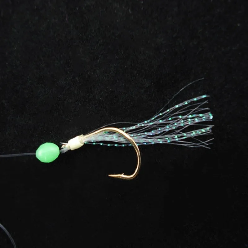 5 шт./упак. углерода Сталь Рыбалка строка Крючки со светящейся бусиной нейлоновая