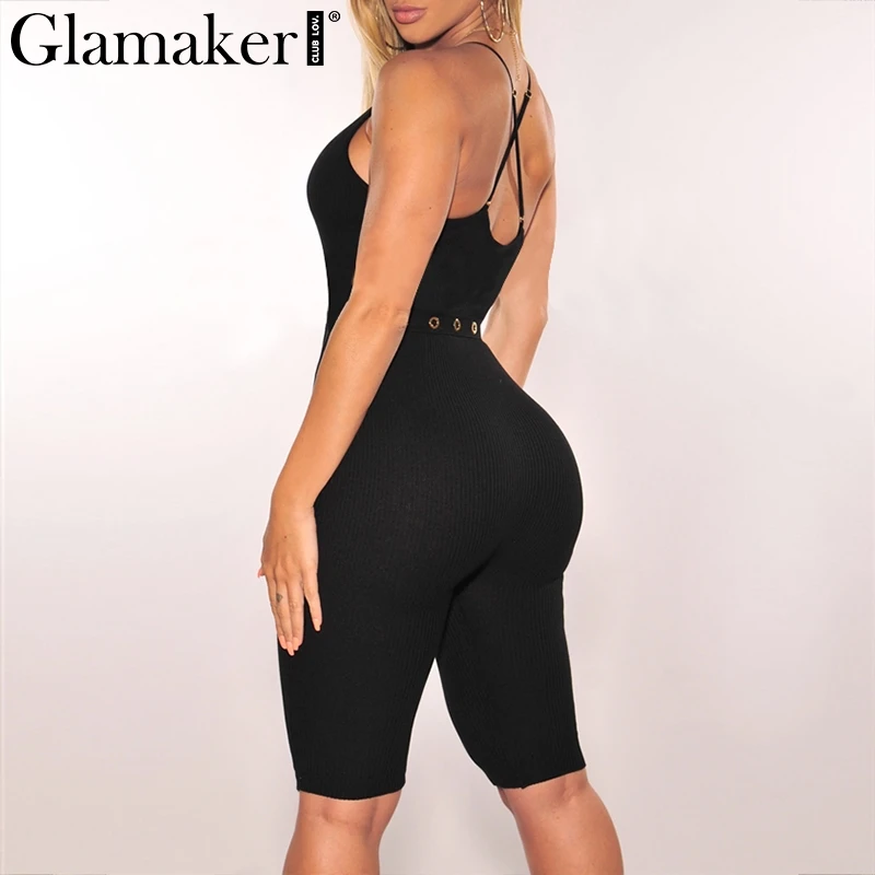 Женский Облегающий комбинезон Glamaker черный трикотажный ремешок комбинезона с