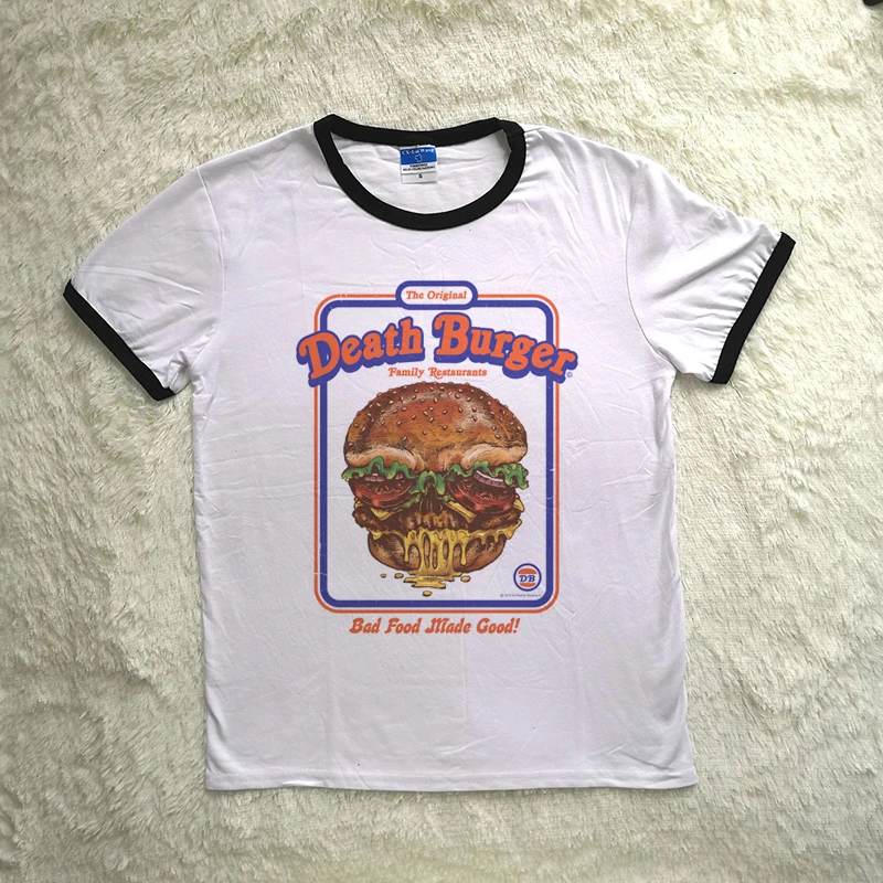 Летняя футболка для девочек Футболка с принтом Death Burger крутая короткими рукавами
