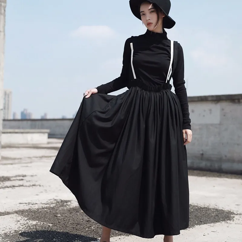 CHICEVER/винтажная Черная Женская юбка с высокой талией на тонких бретельках