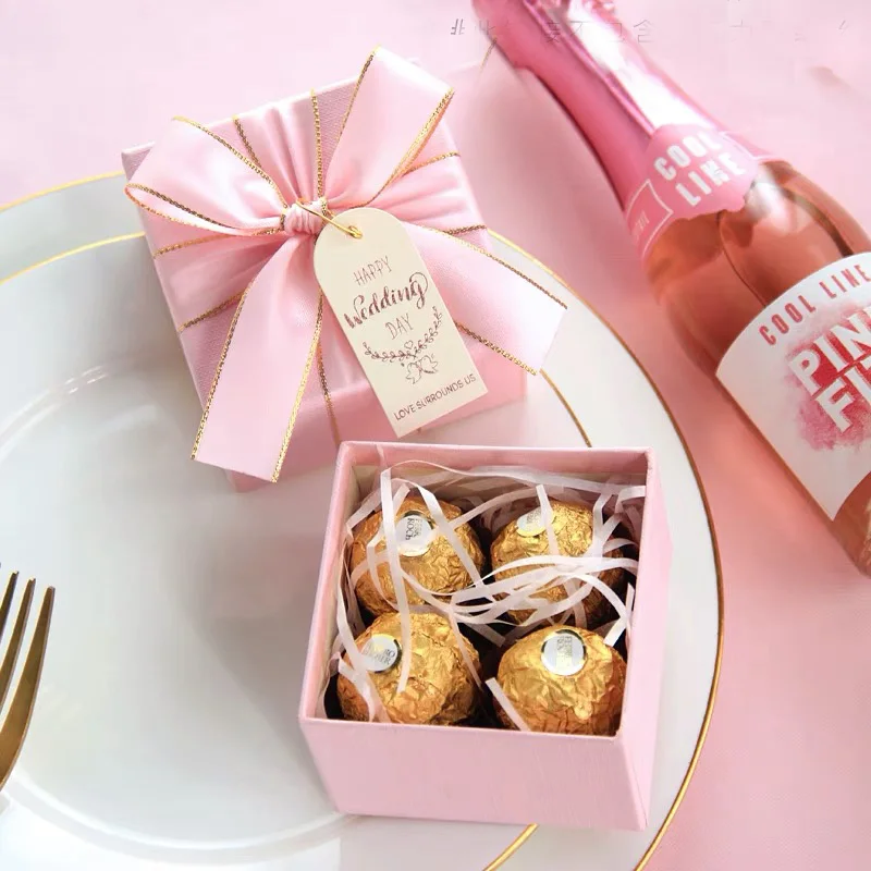 100 шт./заказ Пользовательские Элегантный квадратный Обручение Baby shower вечерние коробки конфет Шоколад невесты свадебный подарок пользу поле для гостей