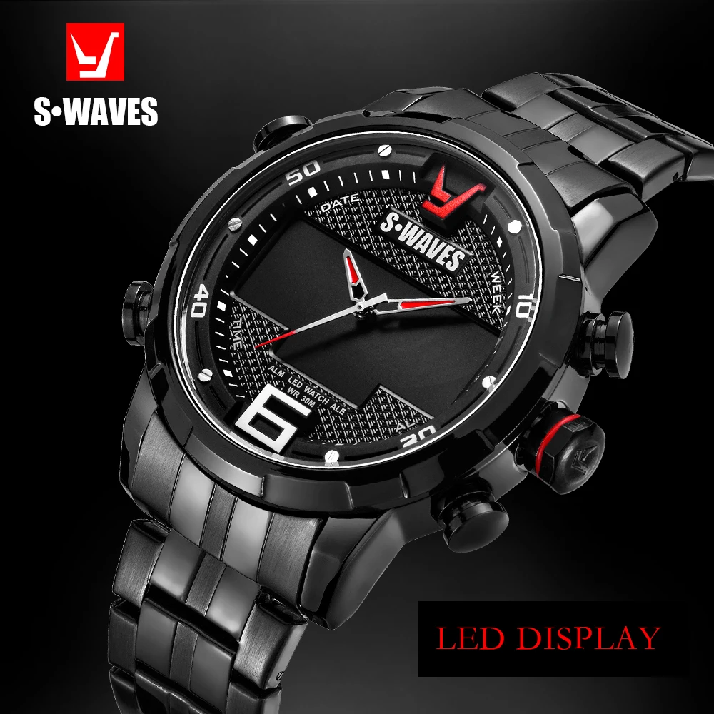 SWAVES часы для мужчин Лидирующий бренд светодиодные цифровые аналоговые наручные