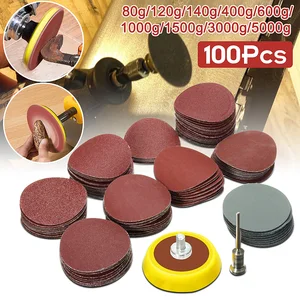 Наждачная бумага 25 мм1 дюйм, 100 шт. + 1 шт. Наждачная пластина с петлей на липучке 18 дюймов хвостовик + 1 шт. петля для шлифовки, абразивные материалы для смешанной полировки