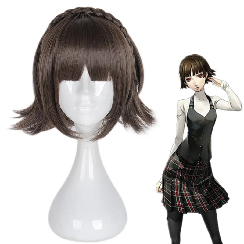 Persona 5 P5 Makoto Niijima парик смешанный коричневый с косой термостойкие волосы косплей