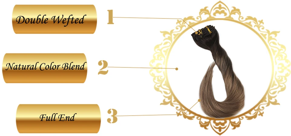 Полный блеск Balayage 100 г волосы для наращивания на заколках с клипсами Омбре цвет#2 темно-коричневый выцветание до#8 10 шт. волосы remy для машинного изготовления