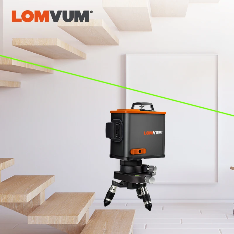 LOMVUM 3D лазерный уровень черный 12 линий вертикальный горизонтальный зеленый лазер 360 градусов вращающийся настенный штатив