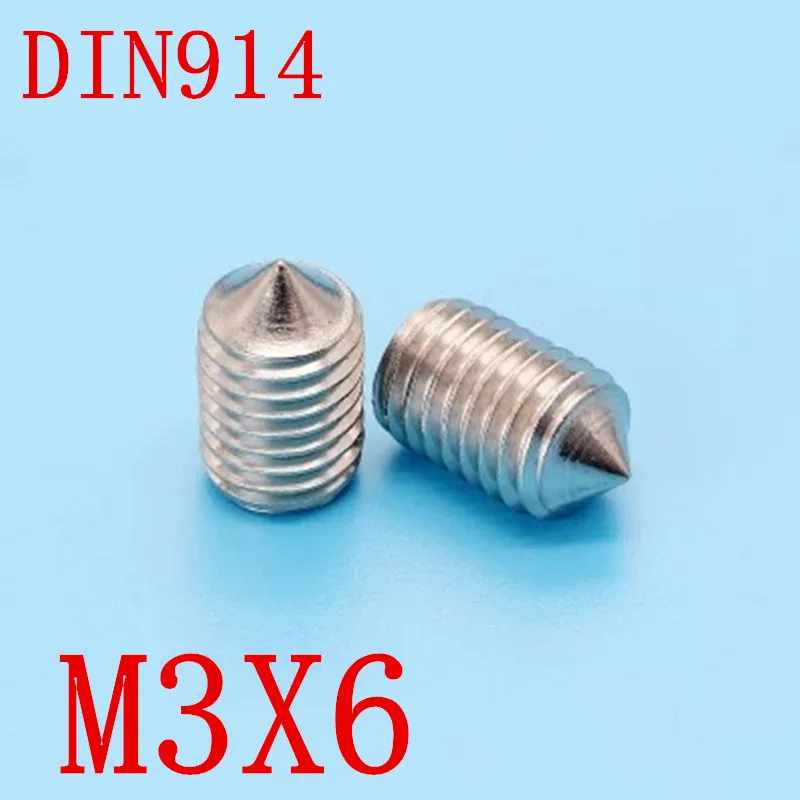 

1000pc DIN914 m3x6 M3*6 Stainless Steel Metric Thread Grub Screws Cone Point Hexagon Socket Set Screws Headless