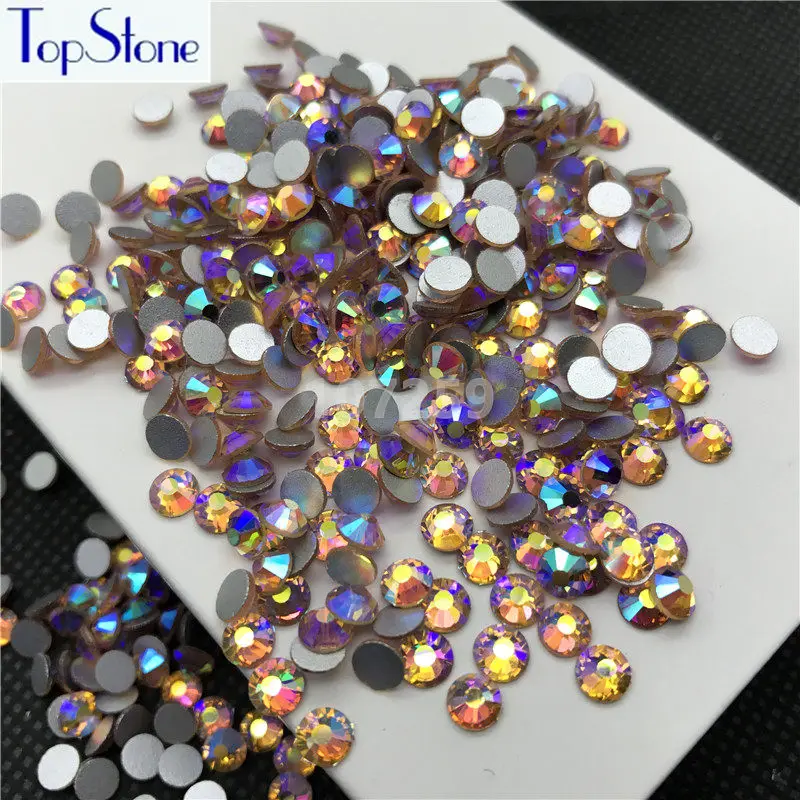 TopStone Lt персиковый AB цветной ss3 ss30 круглые стеклянные хрустальные плоские стразы