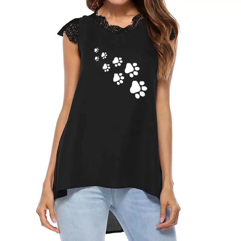 Женская футболка 2018 с милым рисунком собаки кошки лапы сердца женская рубашка
