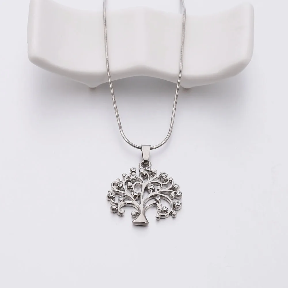 Silver Маленькие стразы, дерево жизни, кулон, ожерелье для женщин, золотой кристалл, колье, ожерелье, модное ювелирное изделие, бижутерия, подарки на свадьбу, вечеринку - Окраска металла: Silver