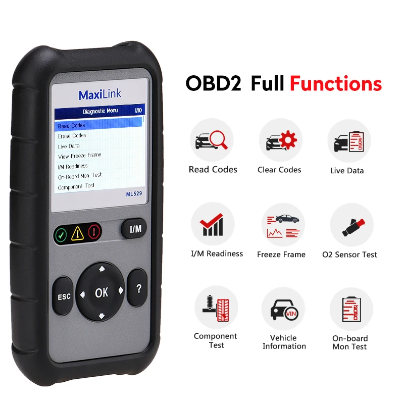 AUTEL MaxiLink ML529 Автомобильный сканер OBDII режим 6 OBD2 автомобильный диагностический инструмент eobd(система бортовой диагностики, встроенный поиск DTC Динамик ясно код ридер