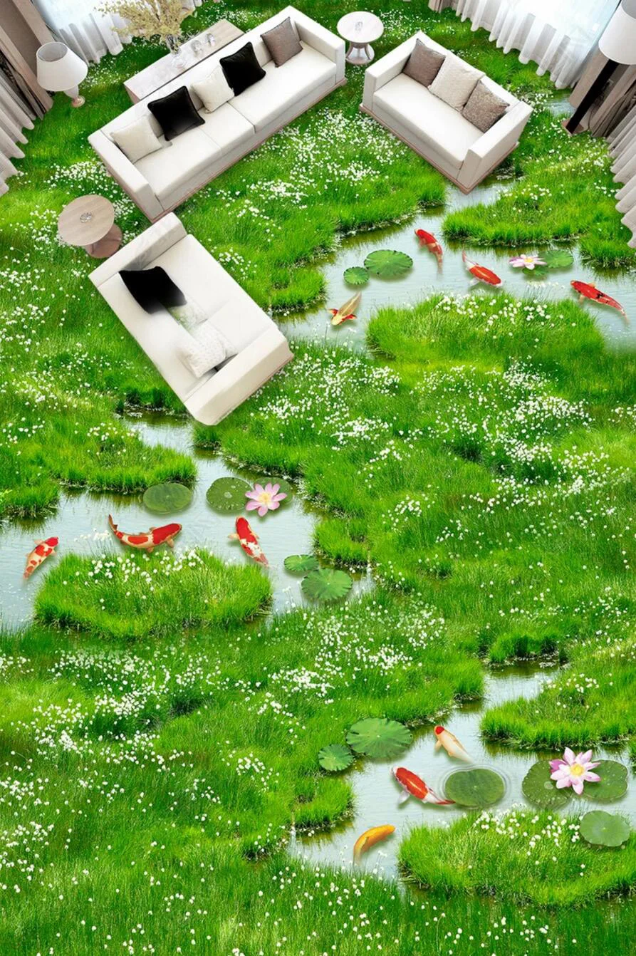 

[Self-Adhesive] 3D Green Grass Pond 44 Non-slip Waterproof Photo Self-Adhesive Floor Mural Sticker WallPaper Murals Print Decal