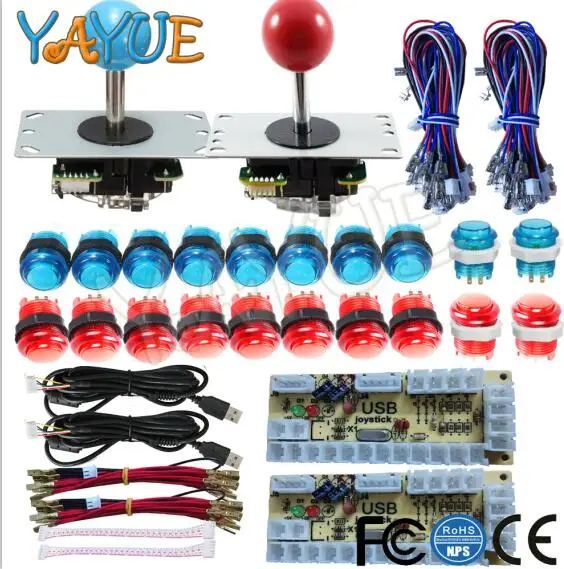 Red and Blue 2 Аркадный набор 2 игрока Jamma MAME части игровой консоли DIY с светодиодный джойстик 5Pin - Цвет: Red and Blue 2