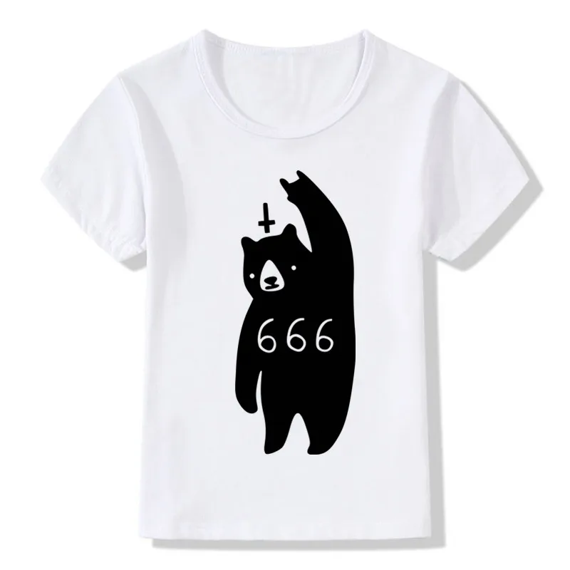 Футболка с принтом медведя сатаны для мальчиков и девочек 666 Детские Забавные