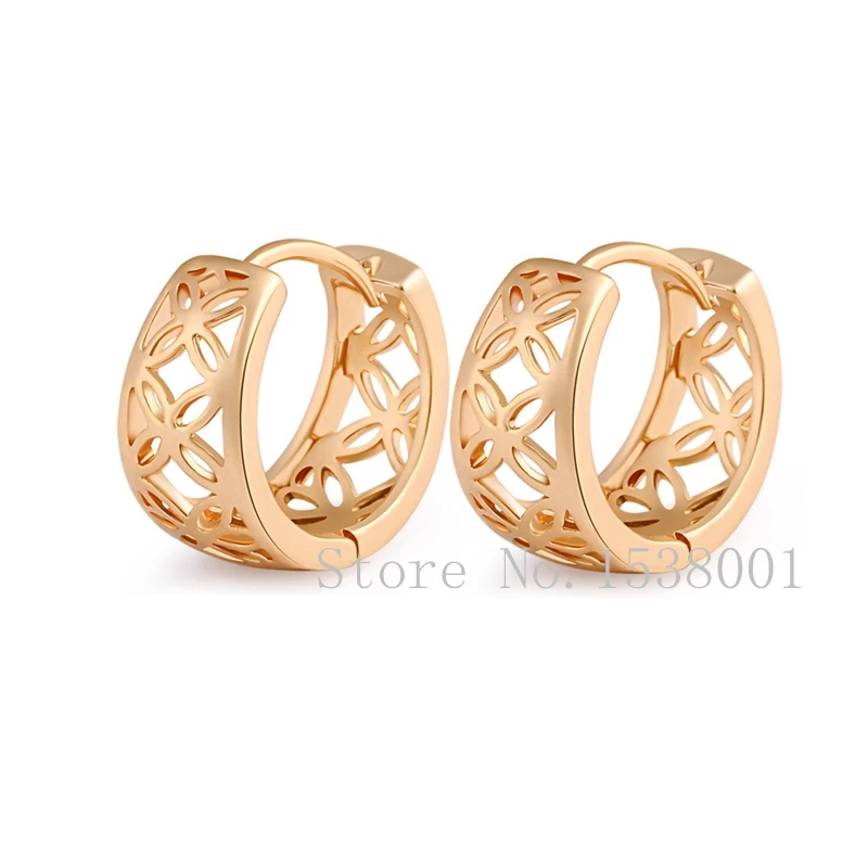 

Vintage Hollow Huggie Earrings Yellow Gold Filled Womens Hoop Earrings